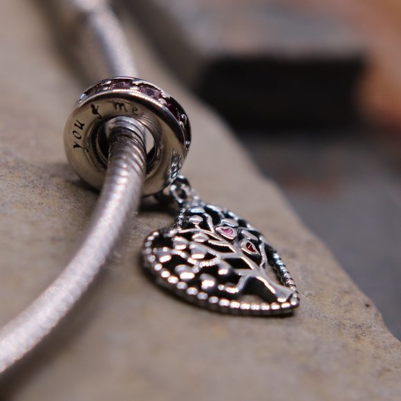 Family Tree Heart Dangle Bracelet Charm - S925 Sterling Silver Fits Pandora - Picture 4 of 6